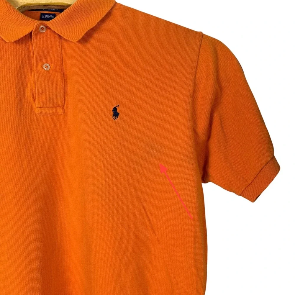 Vintage Polo Ralph‎ Lauren Polo Shirt Mens L Orange Embroidered Pony Cotton Golf